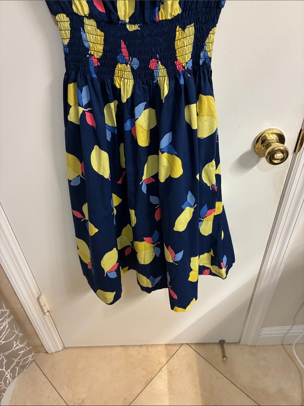 kate spade Navy Lemon-Print Smocked Waist Dress Sz 2-100% Cotton - Picture 3 of 11